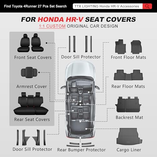 TTX LIGHTING Car Seat Covers for Honda HR-V 2016-2022,Custom Fit Seat Covers for HR-V 5 Seats Waterproof Full Set Breathable Faux Leather Custom Fit Car Protector Cushion Accessories - size: 10.HR-V 2016-2022 5 Seat Full Set