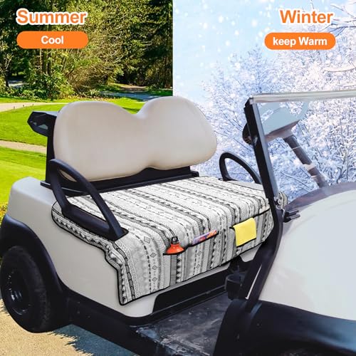 Golf Cart Seat Covers, Universal Golf Cart Seat Towel Blanket with 4 Front Pockets & Nonskid Bottom Fits for EZGO, Yamaha, Club Car and More 2 Person Seats Golf Carts - color: Grey Geometry