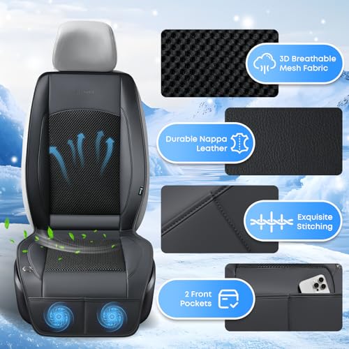 Upgraded Cooling Car Seat Cover Front Seat with Blowing&Suction, 12V-24V Ventilated Car Seat Cushion with 2 Turbo Fans, 3-Speed Adjustable Universal Fit Breathable Car Cushion for Summer Driving-Black - color: 2 Turbo Fans-Black