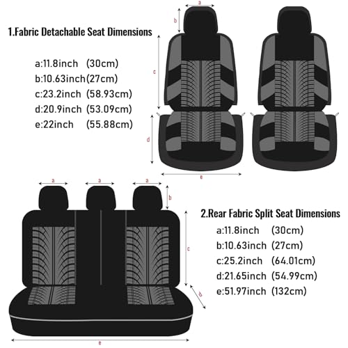 Gray Three Row Car Seat Covers Full Set (7 Headrests), 3D Tyre Embossed, Airbag Compatible, Universal Fit for Car, Truck, SUV (7 Passenger) - color: Black & Gray, size: Three Row Set (7 pieces)