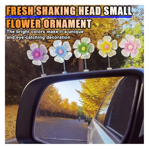 BDZMC 5PCS Flower Car Dashboard Accessories, Cute Shaking Flower Car Decorations, Funny Rearview Mirror Accessories, Car Center Console Ornament, Auto Interior Aesthetic Charm (No Leaves)