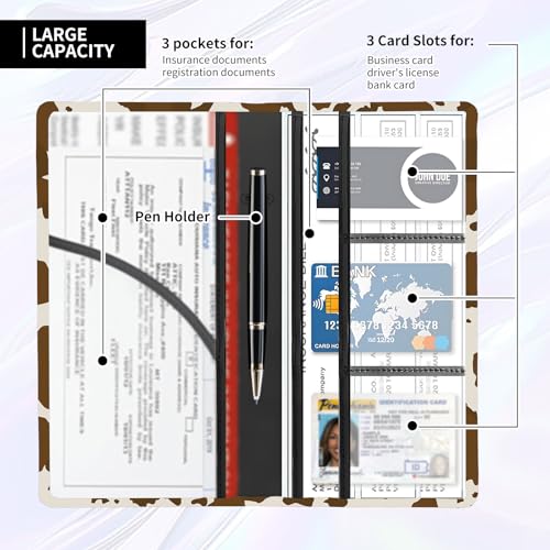 Leather Car Registration and Insurance Card Holder, Cute Car Accessories Vehicle Glove Box Car Organizer for Documents, Cards, License Brown Cow Print - color: Brown Cow Print
