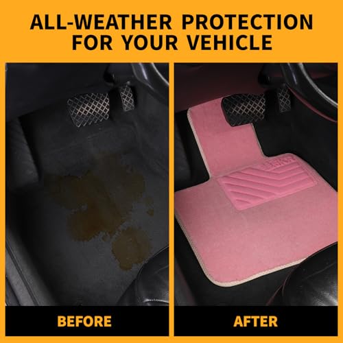 EKR All-Weather Universal Fit Car Floor Mats, 0.5 inch Thick Car Carpet Mats, Anti-Slip Automotive Mat with Driver Heel Pad Fit for SUV, Vans,Sedans, Trucks (Pink,4pcs Blown Full Set) - color: Pink