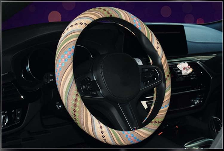 2016 Style Coarse Flax Cloth Automotive Steering Wheel Cover Anti Slip and Sweat Absorption Auto Car Wrap Cover (A) - color: A, size: 14.5 - 15 inches