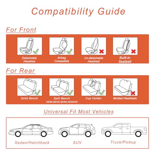 BEITK Leather Car Seat Covers Full Set,Unique Rear Design Easy to Install Car Seat Cover Protectors,Universal Full Surround Front Back Auto Seat Cover,Car Seat Cover for Sedan Cars Pick-up Trucks SUV - color: Seat Cover Full Set Black