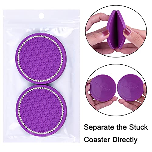 Bling Car Coasters, Wisdompro 4 Pack PVC Car Cup Holder Insert Coaster - Anti Slip Universal Vehicle Interior Accessories Crystal Glitter Cup Mats for Women and Men (2.75" Diameter, Purple) - color: Purple