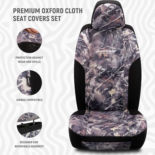 CAROMOP Premium Camo Front Seat Covers – Waterproof Wear Resistant Neoprene & Oxford Fabric, Airbag Compatible, Universal Fit for Cars, Vans, Trucks & SUV