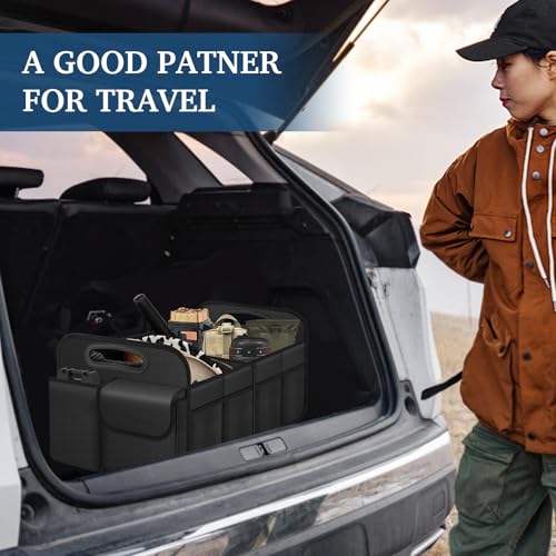 Car Trunk Organizer with Large Capacity Waterproof Car Accessories for Women & Men, Collapsible Trunk Organizer for Suv/Jeep/Sedan,Tools (Black, Standard)