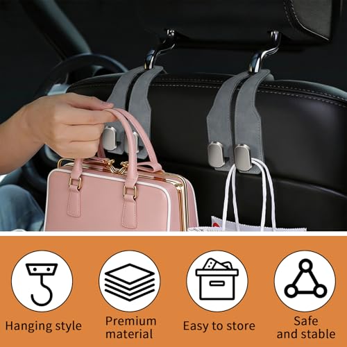 2 Pack Car Seat Headrest Hooks for Purses and Bags, Car Purse Holder With Double Metal Hooks, Headrest Back Seat Handbags Hook, Universal Car Purse Hanger, Cute Car Hanging Accessories, Grey - color: 2pcs Grey