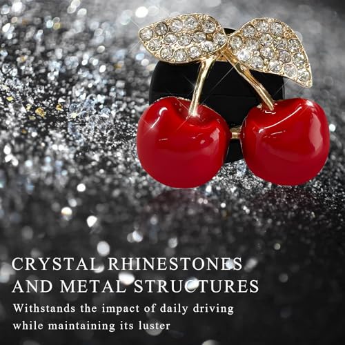 2PCS Cherry Car Air Vent Freshener Perfume Clip, Rhinestone Vehicle A/C Outlet Clips Bling Charm with Scented Pads, Sparkly Diamond Vent Clamp Cute Cherry Decoration for Women