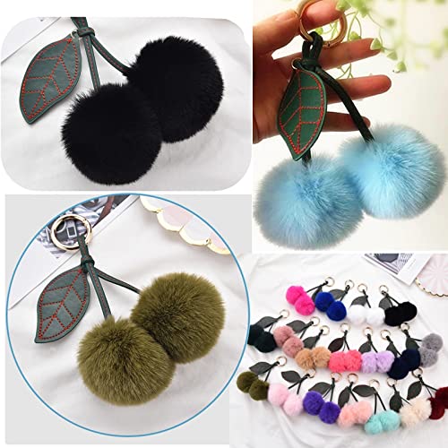 Cute Faux Rabbit Fur Ball Pom Pom Keychain Car Key Ring Handbag Tote Bag Pendant Purse Charm - color: Cherry-white