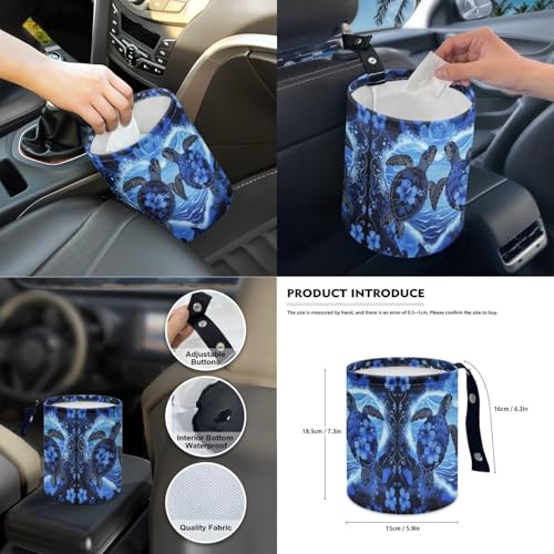 Wanyint Sea Turtle Blue 14 PCS Car Seat Covers Set, Auto Seat Protector with Steering Wheel Cover Seat Belt Pads Garbage Bag Armrest Cover Handbrake Cover Set Rear View Mirror Protector Coasters - color: Sea Turtle Hibiscus Blue
