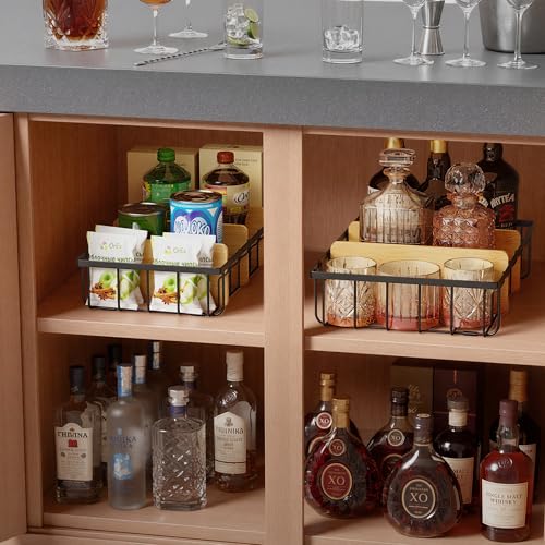 2-Pack Adjustable Lid Organizers - Large Kitchen Cabinet Organizer for Food Storage Container and Tumbler Cup Lids with 6 Bamboo Dividers -Organizers in Kitchen/Pantry/Laundry Room(Size:M+L) - size: 2-Pack Medium & Large