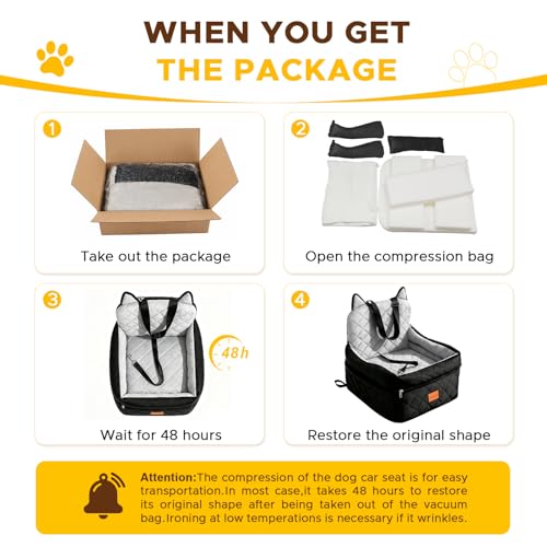 Dog Booster Car Seats for S/M Dogs Up to 35lbs,Pet Car Seat/Travel Bed with Washable&Removable Cover,Storage Pockets,Dog Safety Belt and Elevated Cushion Fits in Front/Back Seat - color: Black-Grey