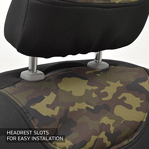 BDK Waterproof Camo Seat Covers for Car Truck Van SUV, 2 Pack – Two-Tone Black & Camouflage, Durable Neoprene Seat Protectors, Sideless Design Compatible with Armrests and Airbags - color: Wateproof Front Seat Covers