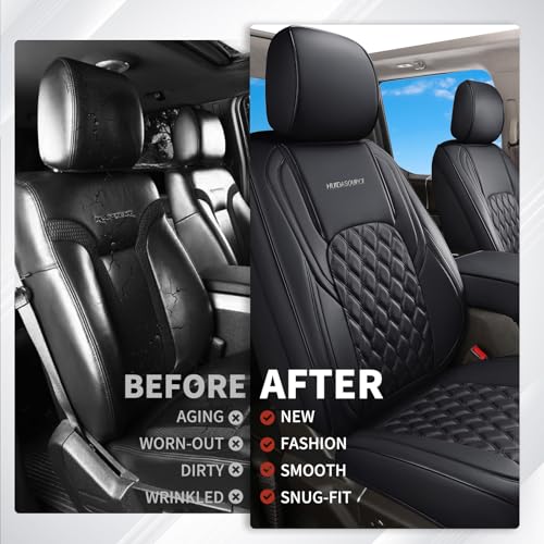 Huidasource Silverado Faux Leather Seat Covers Full Coverage Custom Fit for Truck Chevy Chevrolet Silverado Sierra 1500 2007-2025, 2500HD 3500HD 2015-2025 Crew Double Extended Cab (Front Pair/Black) - color: Black, size: Front (2007-2025)