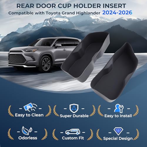 Rear Door Cup Holder Inserts for Toyota Grand Highlander 2026 2025 2024, Interior Accessories 2nd Row Silicone Cup Holders Covers Protector for 2024-2026 Grand Highlander, Black - style: Fits for 2024-2026 Grand Highlander, Rear