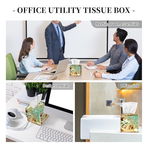 Starfish Seashell on Summer Beach Tissue Box Cover Square, Starfish Seashell Tissue Box Holder Waterproof Leather Facial Paper Organizer Dispenser for Bathroom Home Car Nightstand Vanity Desk - color: Color-2