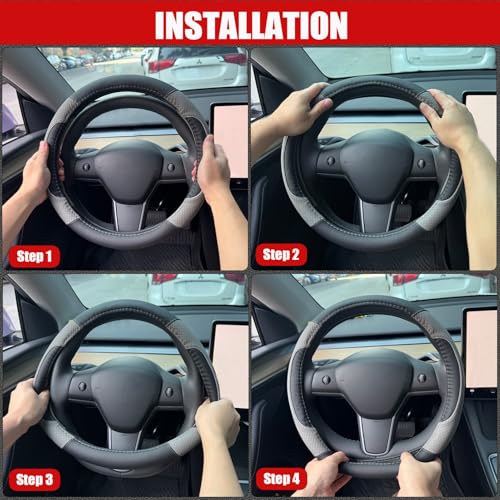 Steering Wheel Cover for Honda Civic(2006-2015),CR-Z, Insight, S2000|Microfiber Leather & Anti-Slip Safety Design | 14-14.25 Inch Custom Fit (Gray-Small Size) - color: C-Black+Gray, size: Small size (14 ''-14.25'')