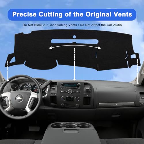 Dashboard Flannel Dash Cover Mat for 2007-2013 Chevy Chevrolet Silverado, Custom Fit Silverado Flannel Dash Cover with Two Glove Boxes Black Trim (Silverado 2007-2013, Black) - size: Flannel Silverado 2007-2013