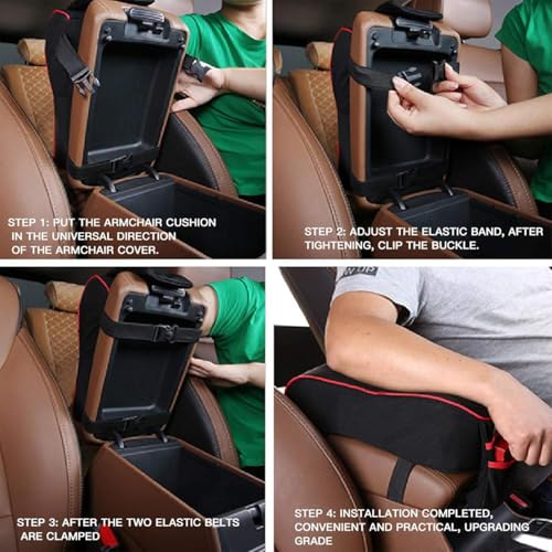 Auto Center Console Armrest Pillow Pad, Car Armrest Cushion Soft Memory Foam with Phone Holder Storage, Pockets Bag Seat Cushion Universal Fit for Most Car (Black) - color: Black