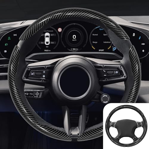 3PCS Carbon Fiber Steering Wheel Cover, Anti-Slip & Segmented Design, Snap on Car Steering Wheel Cover, Universal 99% Vehicle Wrap Grip Protector, Car Interior Accessories (Black) - color: BLACK