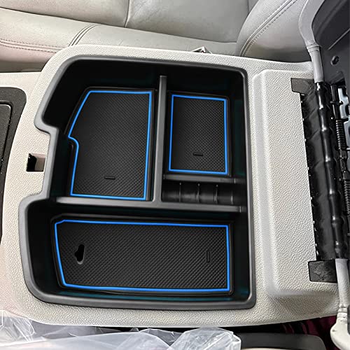 HGWEI Center Console Organizer Compatible with 2007-2014 Chevy Silverado GMC Sierra Avalanche Tahoe Suburban Yukon Yukon XL Accessories, Floor Mounted Center Console ONLY,Blue Trim - color: blue