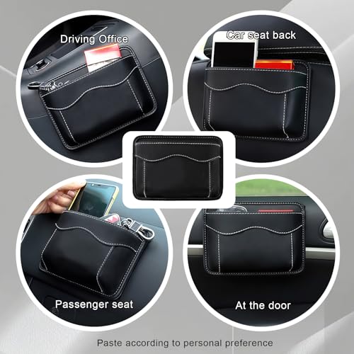 Car Seat Side Pocket Organizer, PU Leather Car Storage Bag Multifunctional Phone Wallet Key Card Holder Gap Filler Universal Pouch for Auto Door Seat Side Dash Interior Accessories (Black)
