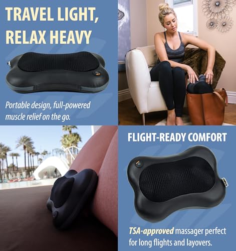 Zyllion Shiatsu Back and Neck Massager with Heat - 3D Electric Kneading Deep Tissue Massage Pillow for Muscle Pain Relief, Black, ZMA-13 - color: Black