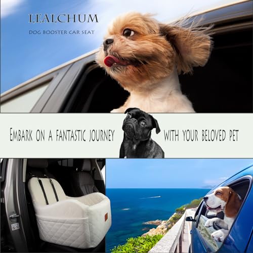 Lealchum Dog Booster Car Seat,Ultra Soft Fabric & Filling Memory Foam,Elevated Cushion,3 Straps & Safety Belt Channel,Anti-Slip Base,Fully Detachable and Washable(Beige,Medium) - color: Beige