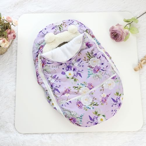 Winter Car Seat Cover Baby Girl Boy, Warm & Windproof Infant Carseat Cover Canopy Protect Baby from Cold Weather, Plush Fleece, Purple Floral - color: Purple Floral