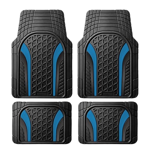 Heavy Duty Rubber Car Mats Carbon Fiber Design (Electric Blue), 4-Piece Deep Waterproof Floor Mats Set (Front & Rear Full Set), All Weather Universal Trim to Fit Automotive SUV Sedan Truck - color: Electric Blue, size: Carbon Fiber