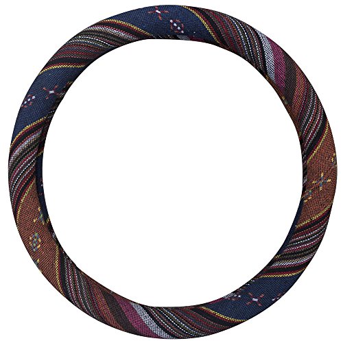 Medium Ethnic Style Coarse Flax Cloth Automotive Steering Wheel Cover Anti Slip and Sweat Absorption Auto Car Wrap Cover (14.5''-15'',F) - color: F, size: 14.5 - 15 inches