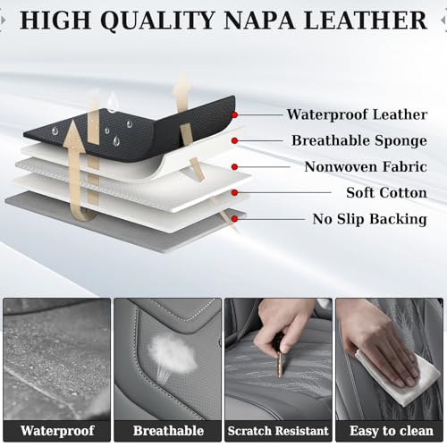 Coverado Rear Leather Seat Covers for Ford F150 2015-2026, F250 F350 F450 2017-2026, Car SUV Pickup Truck Seat Protection, Gray