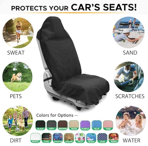 Waterproof Sweating Car Seat Cover for Post Gym Workout, Running, Swimming, Beach and Hiking, Universal Fit Non-Slip Towel Bucket Seat Protector for Cars SUV Trucks, Machine Washable (Black)