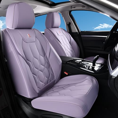 Huidasource Leather Car Seat Covers Full Set, Full Coverage Universal Fit for Most Cars SUVs Trucks, Easy Install with Velcro, Airbag Compatible, Retains Seat Functions & Cupholders, Purple - color: FS: Purple, size: Full Set
