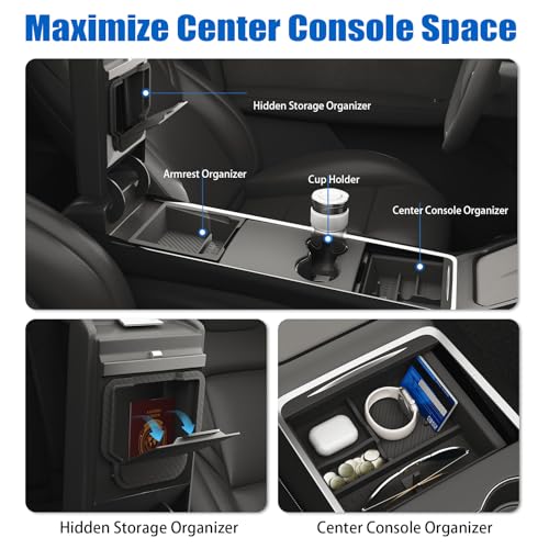 Center Console Organizer Fit For Tesla Model Y Juniper(2025-2026)& Model 3 Highland (2024-2026) Double Layer Silicone Slide Smoothly New Model Y/3 Accessories, 5 Pcs