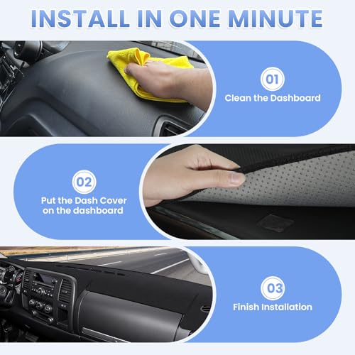 Upgraded Black Dash Cover for 2007-2013 Chevy Silverado Accessories,Custom Fit Silverado Dashboard Cover Mat Anti-Glare UV Protector Non-Slip for Silverado WT/LS/LT - size: 07-13 Silverado Dash Cover(Black)