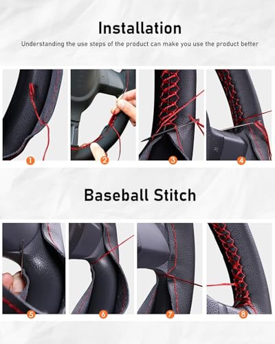 BELINOUS Suede Leather Steering Wheel Cover, DIY Stitch-On Steering Wheel Wrap with Needle & Thread, Non-Slip & Sweat-Absorbing, Universal Fit for 13.75-16 Inch (Size S3, Black) - size: S3