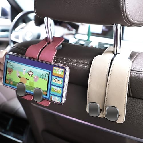 Amelity Universal Car Headrest Hooks, Women’s Car Interior Accessories for Purses Handbags Grocery & Backpacks, Beige 2 Pack - color: Beige