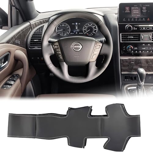 Steering Wheel Cover Hand-Stitch on Black Leather Protector Wrap for Nissan Frontier 2022-2025 Nissan Armada/Nissan NV Cargo/Nissan Titan/Patrol 2013-2022 Infiniti QX80 2014-2022