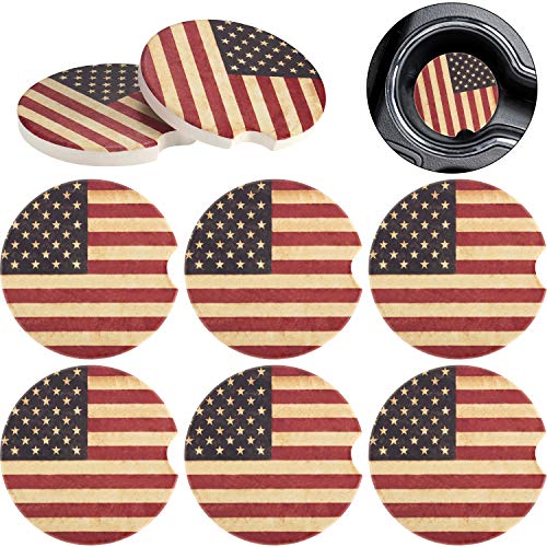 Boao 8 Packs USA Flag Car Cup Coasters Ceramic Car Coasters 2.56 Inch Stone Cupholder Absorbent Coaster Set for Drinks Cup(Red)