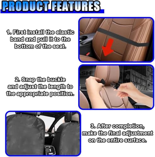 MoNing 2 Pack Car Backseat Protector, Waterproof Seat Back Kick Mats with 2 Mesh Pockets, Adjustable Straps, Easy to Clean Seat Back Covers for Cars, SUVs, Trucks - size: standard size