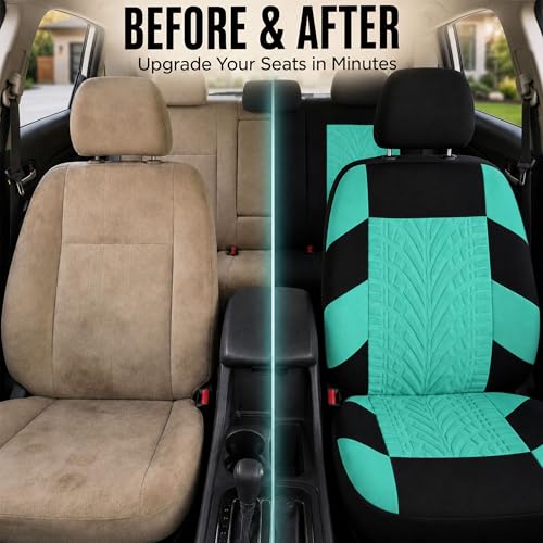 FH Group Full Set Premium Cloth Car Seat Covers - Universal Fit, Low Back Front Seat Covers, Airbag Compatible, Split Bench Rear Seat, Washable Seat Cover for SUV, Sedan, Mint