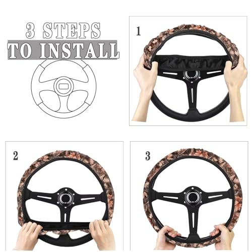 Camo Car Steering Wheel Cover for Men Branch Print Steering Wheel Covers with Elastic Edge Washable Automotive Accessories 15 Inch Gift for Holiday - color: Camo Branch Print