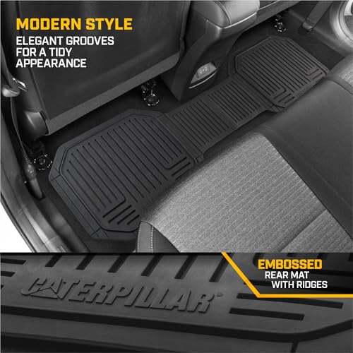 CAT® VulcanCore Heavy-Duty 4 Piece Floor Mats for Cars, Trucks & SUVs, Trim-to-Fit All-Weather Rubber Car Mats Full Set, Waterproof Interior Accessories, Car Rug Protection & Automotive Floor Liners
