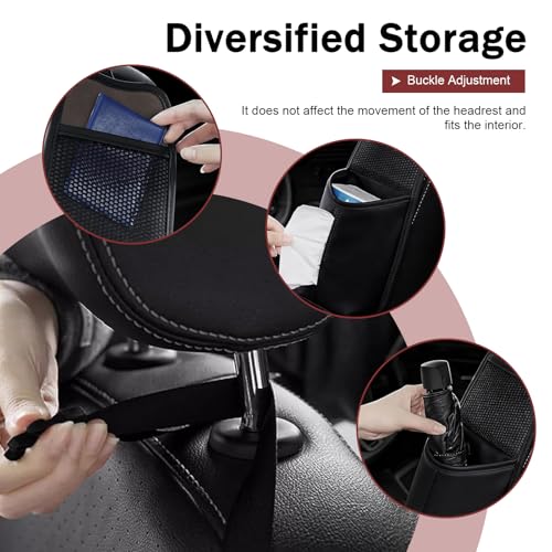 Car Hanging Tissue Holder, Strap-On Non-Slip Front and Back Seat Side Organizer with Mesh Net, Waterproof Leather Space Saving Car Cup Holder, Universal for Most Cars (Black) - color: Black