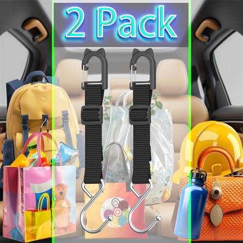 Purse Hook for Car, Safe Flat S-Shape Headrest Hooks for Car, 100 LBS Heavy Duty Car Seat Hooks, Multi-Use Car Bag Hooks & Sports Fence Hook for Bags (2 Pack) - style: DS1