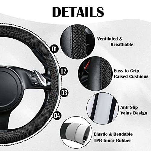 CAR PASS 3D Air Mesh Car Seat Covers Full Sets w/5mm Sponge, 4Pcs Waterproof Car Floor Mats, Steering Wheel Cover Universal Fit for SUV Sedan Truck, Airbag Compatible Automotive Interior(Black) - color: Black combo