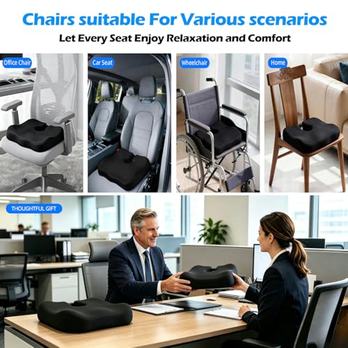 Extra-Dense Seat Cushions for Office Chairs, Orthopedic Seat Cushion for Desk Chair, Car, Wheelchair, Ergonomic Sciatica Support, Hip & Tailbone Pain Relief Cushion for Long Sitting (Black)